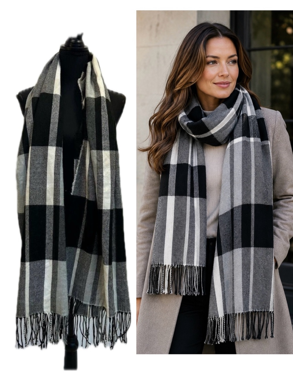 BANANA republic black gray ivory white blanket scarf unisex